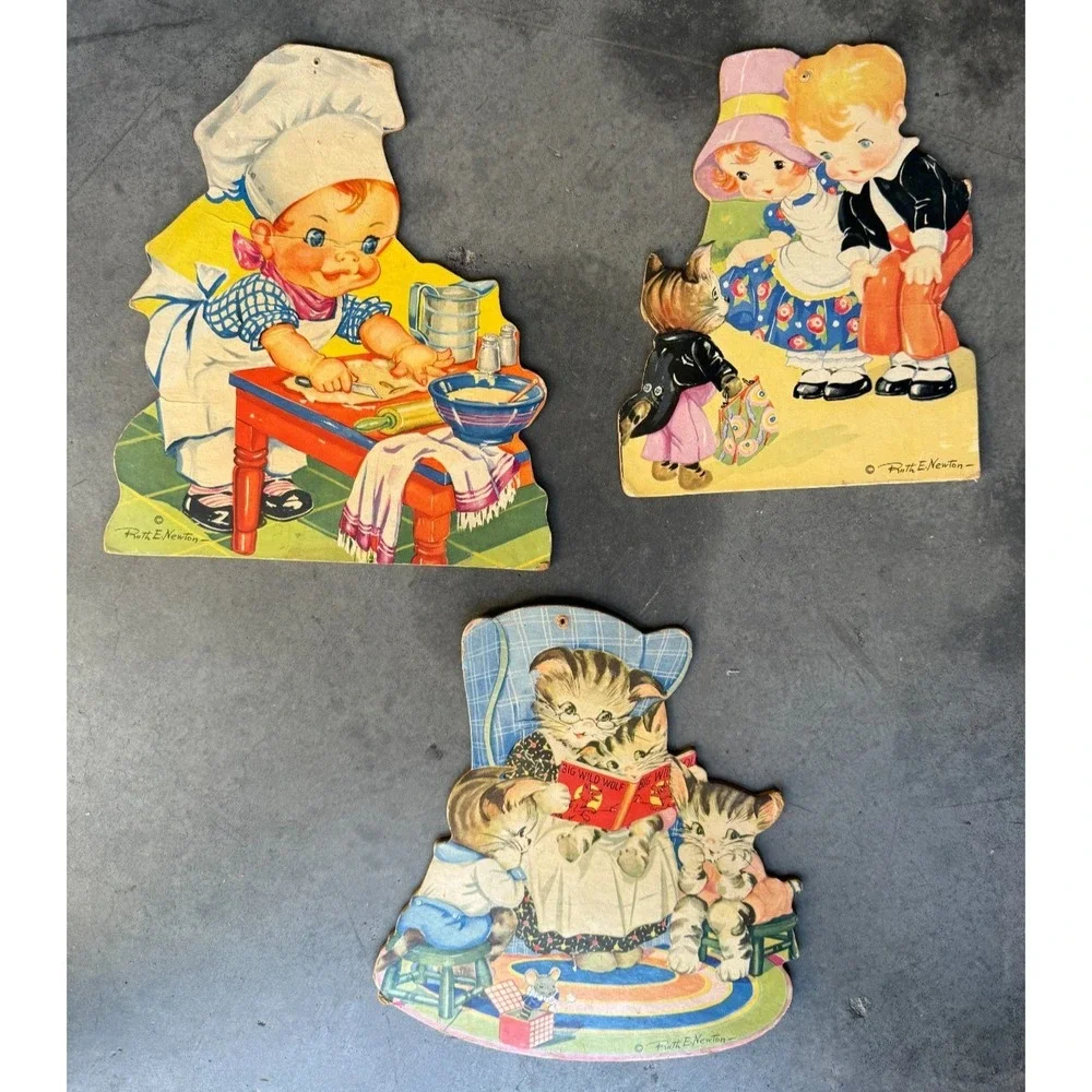 Lot of 3 Vintage Ruth E Newton Nursery Children's Wall Hanging Pressboard Decor‎